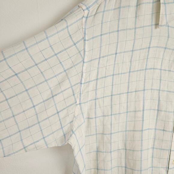 Gap Vintage Y2K Linen Button Front Shirt Men's XL Off White Blue Long Sleeve - Picture 3 of 7